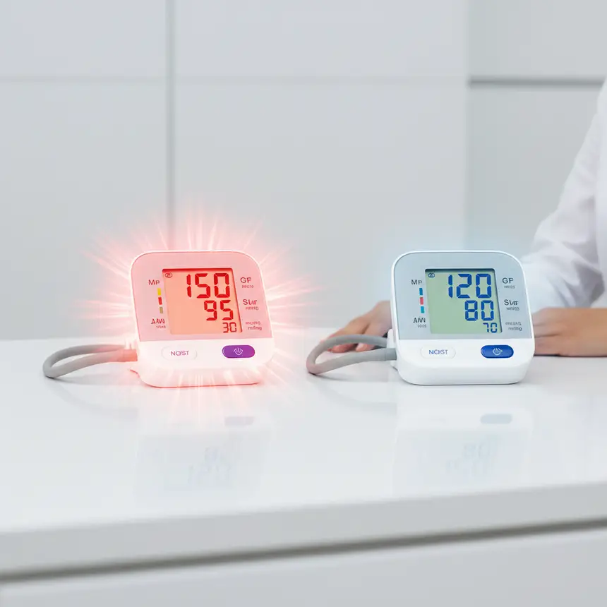 Blood pressure monitor showing readings