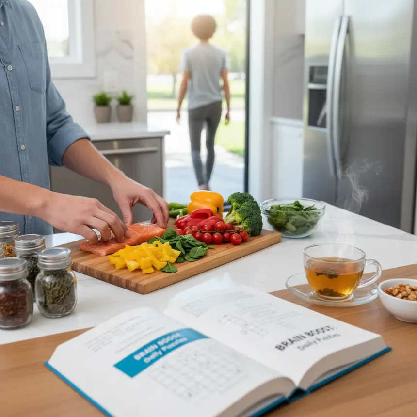 Brain-boosting habits, healthy eating, light exercise
