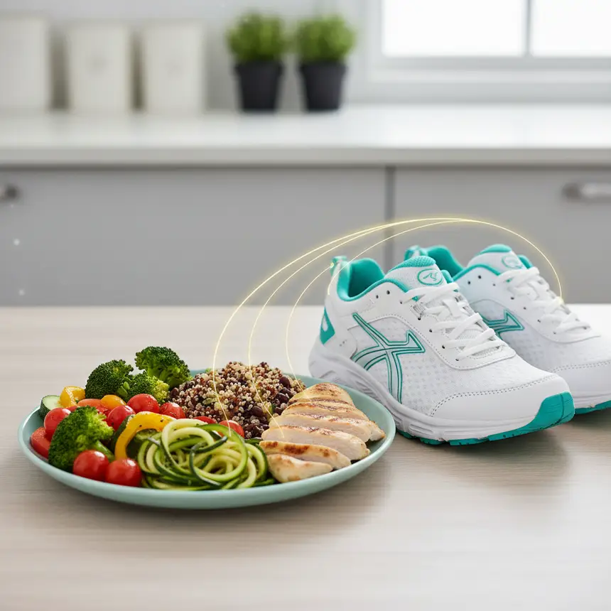 Healthy diet, running shoes