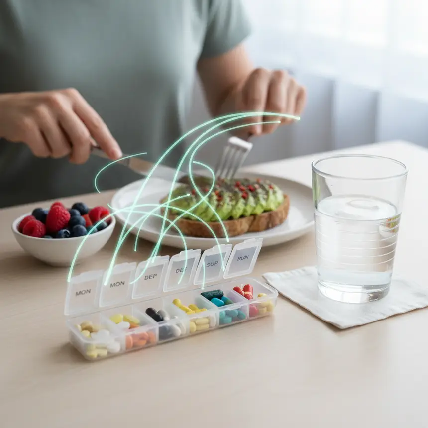 Nutrient intake routine, supplement timing, consistent management