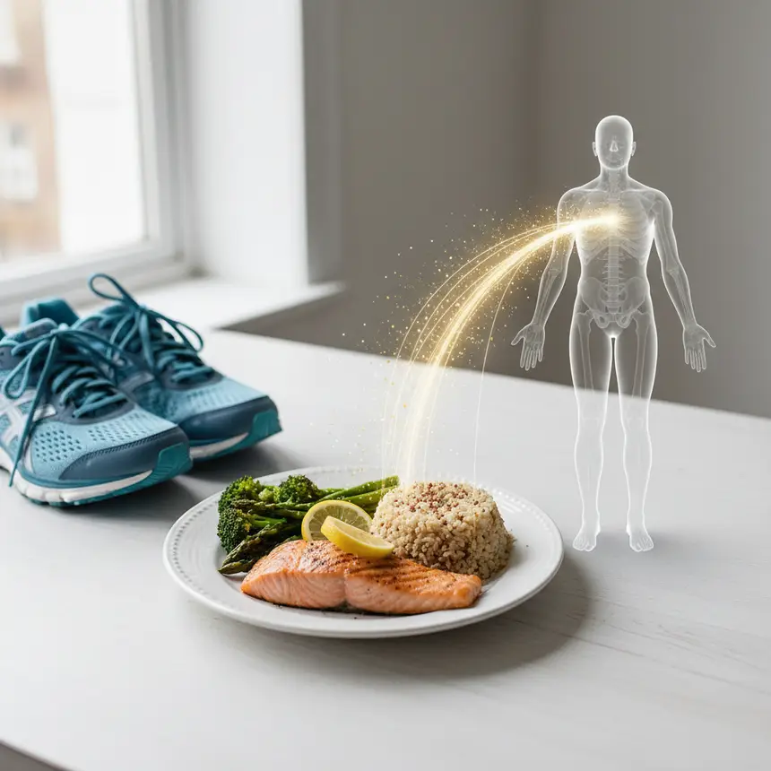 Healthy diet, running shoes, nutrients