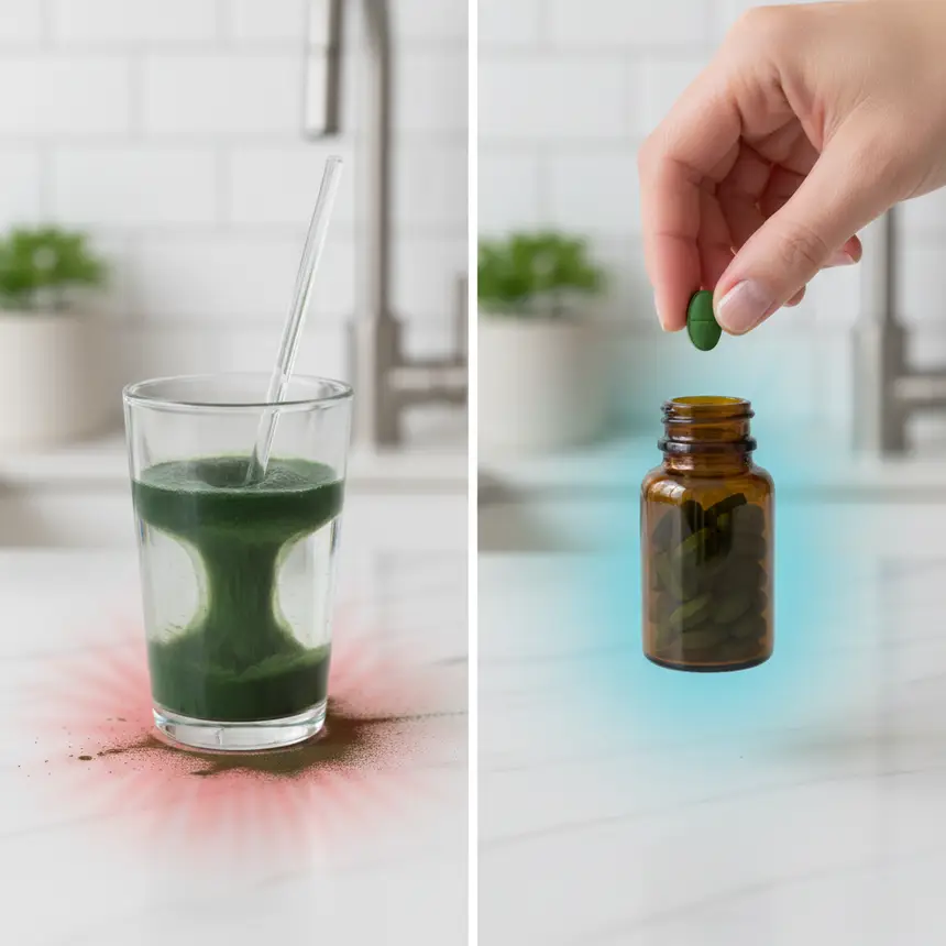 Chlorella consumption, tablets capsules powder